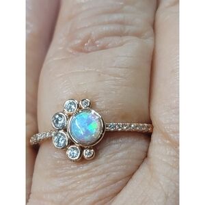 Elegant Faux Opal and Crystal Rose Gold Toned Ring Size 10